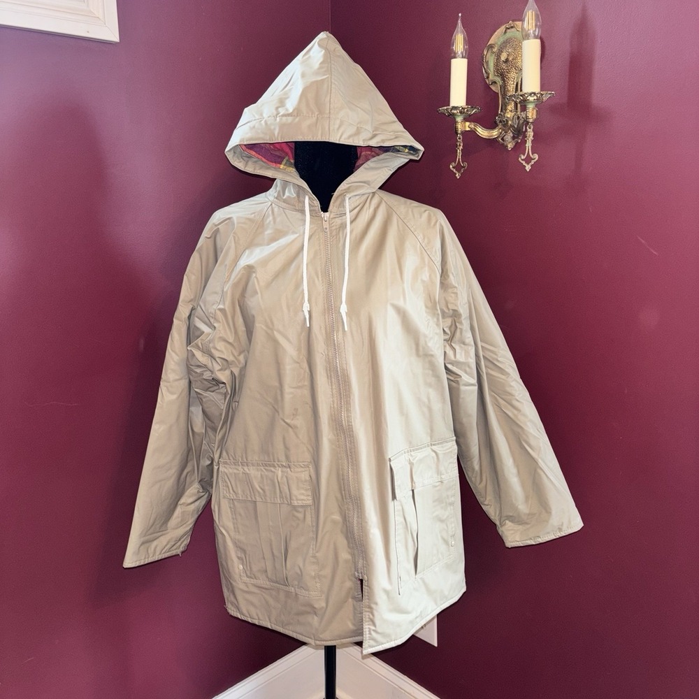 VTG Misty Harbor PVC Hooded Rain Coat Jacket Slicker Plaid Lining Unisex Medium